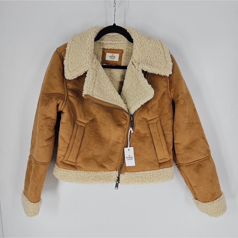 Marine Layer Chestnut Sherpa Moto Jacket L - Picture 3 of 13